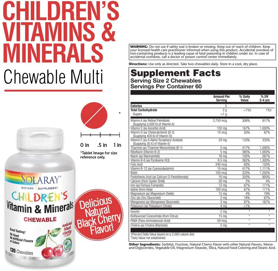 Solaray - Children's Chewable Vitamins and Minerals Natural Black Cherry Flavour - 120 Chewable Wafers