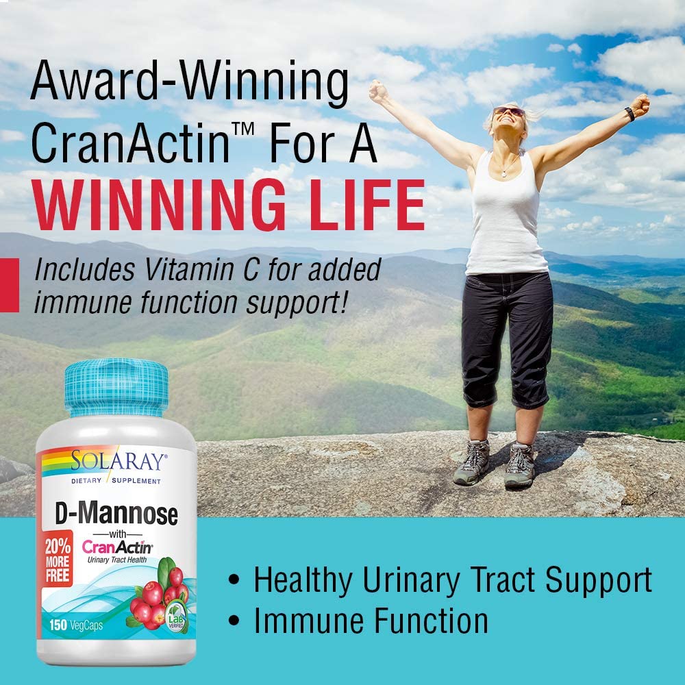 Solaray D-Mannose w/CranActin Cranberry Extract 1000mg w/VIT C | Healthy Urinary Tract Support | 75 Serv | 150 VegCaps