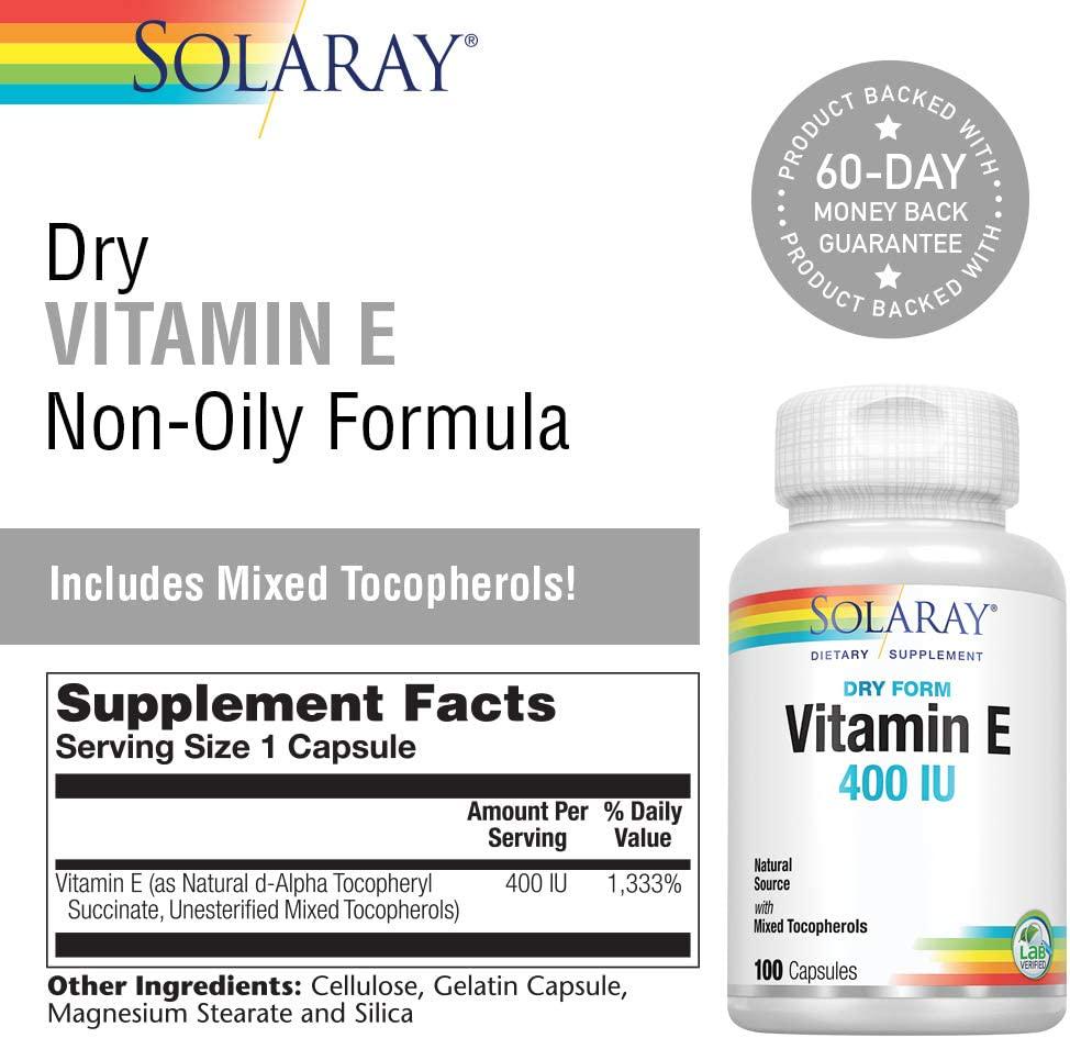 Solaray Dry E 400 LU Capsules, 100 Count