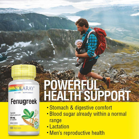 Solaray - Fenugreek Organically Grown - 100 Vegetarian Capsules