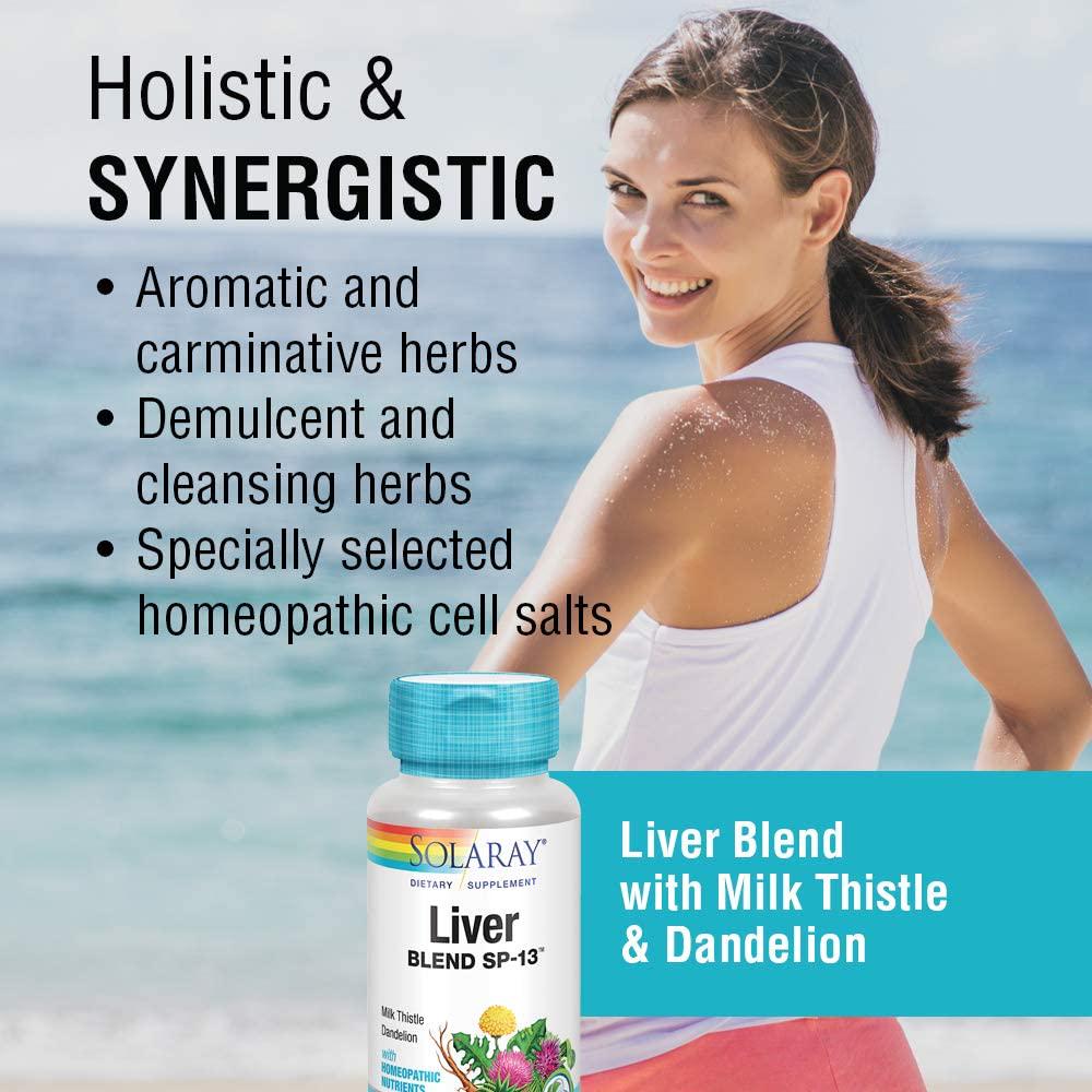 Solaray Liver Blend SP-13 | Healthy Liver and Kidney Support with Milk Thistle, Dandelion, Artichoke Leaf, Kelp, Peppermint Aerial and More | 100 VegCaps
