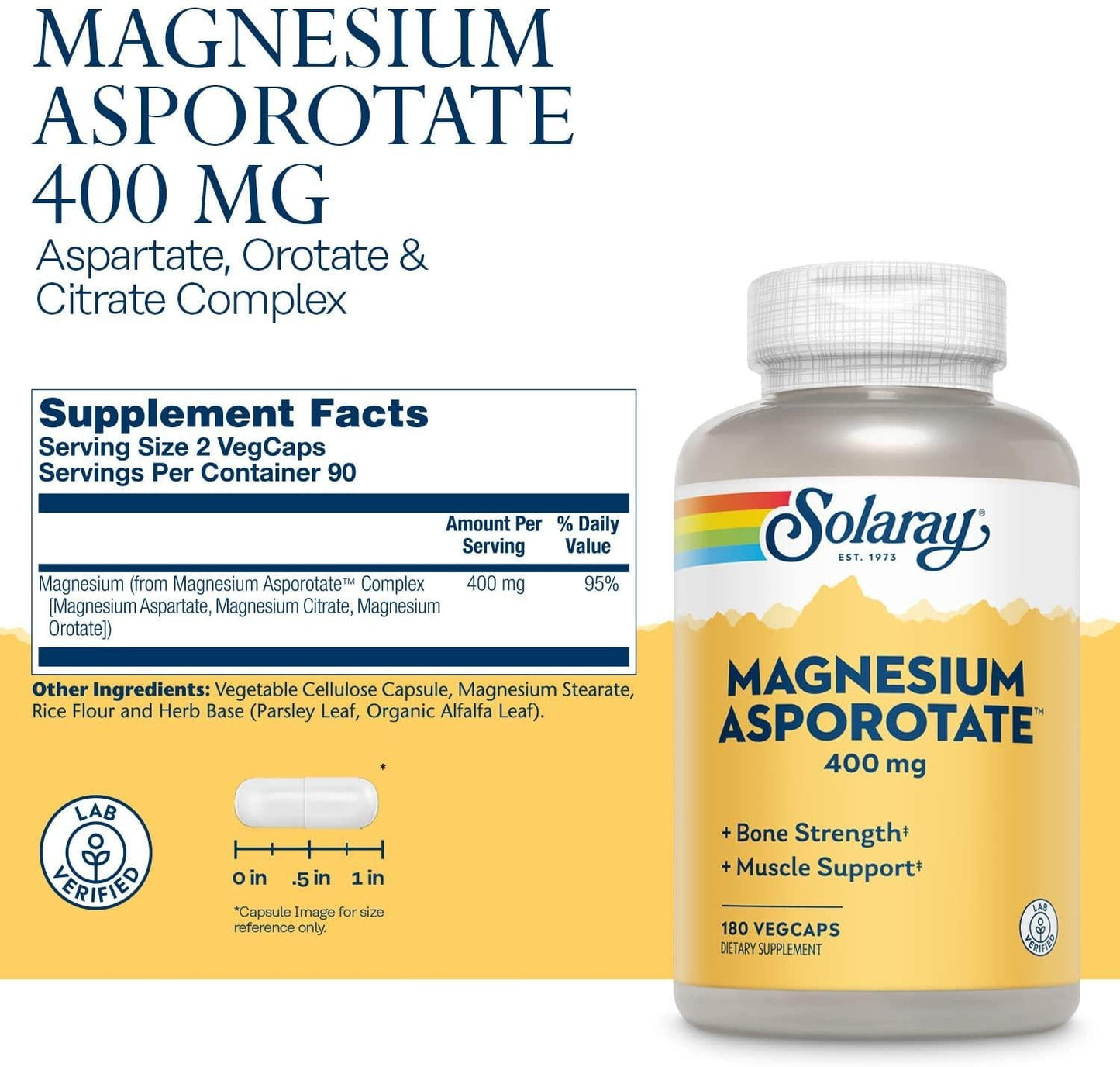 Solaray Magnesium Asporotate 400 mg | Aspartate, Orotate and Citrate Complex | Healthy Heart, Muscle, Nerve and Circulatory Function Support | 180 VegCaps