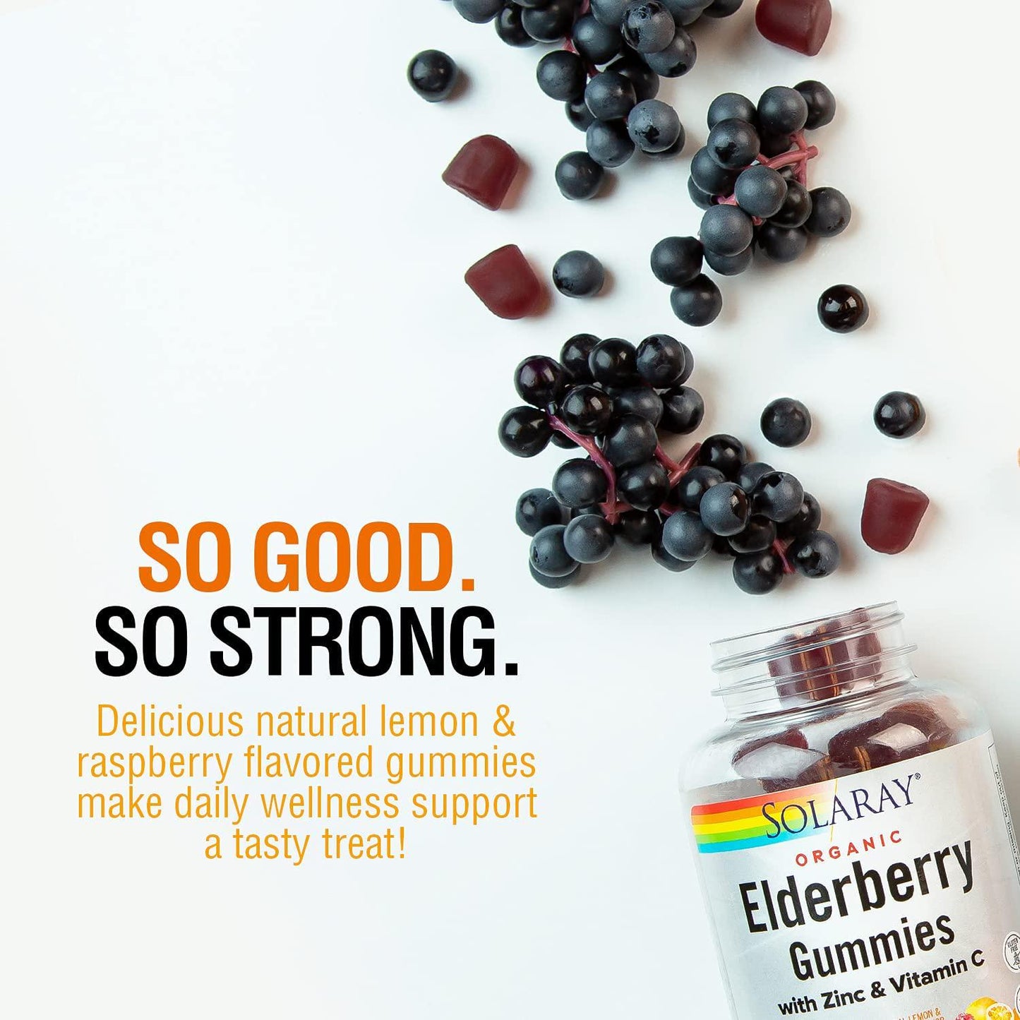 Solaray Organic Elderberry Gummies w/Zinc and Vitamin C | Healthy Immune System Support | Gluten Free | 30 Serv, 60 Ct