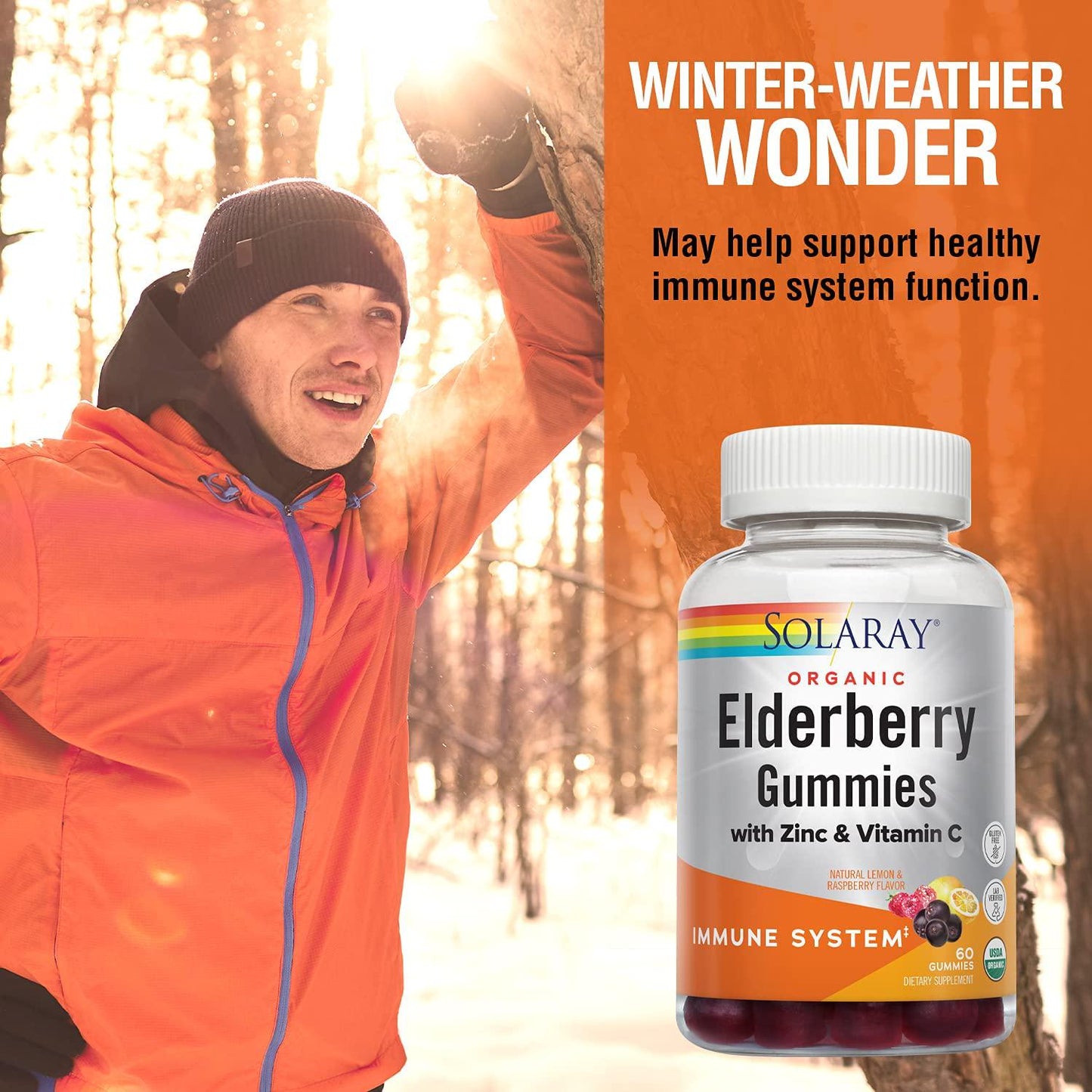 Solaray Organic Elderberry Gummies w/Zinc and Vitamin C | Healthy Immune System Support | Gluten Free | 30 Serv, 60 Ct