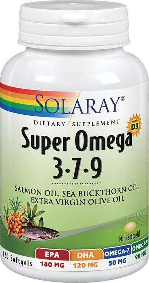 Solaray Super Omega 3 7 9 | Supports Healthy Skin, Cardiovascular Function, More | EPA, DHA, Essential Fatty Acids from Fish Oil | Mini Softgel, 120ct