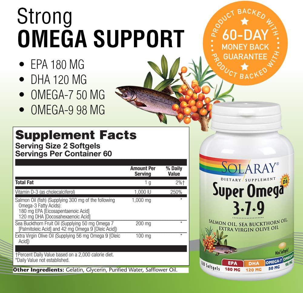 Solaray Super Omega 3 7 9 | Supports Healthy Skin, Cardiovascular Function, More | EPA, DHA, Essential Fatty Acids from Fish Oil | Mini Softgel, 120ct