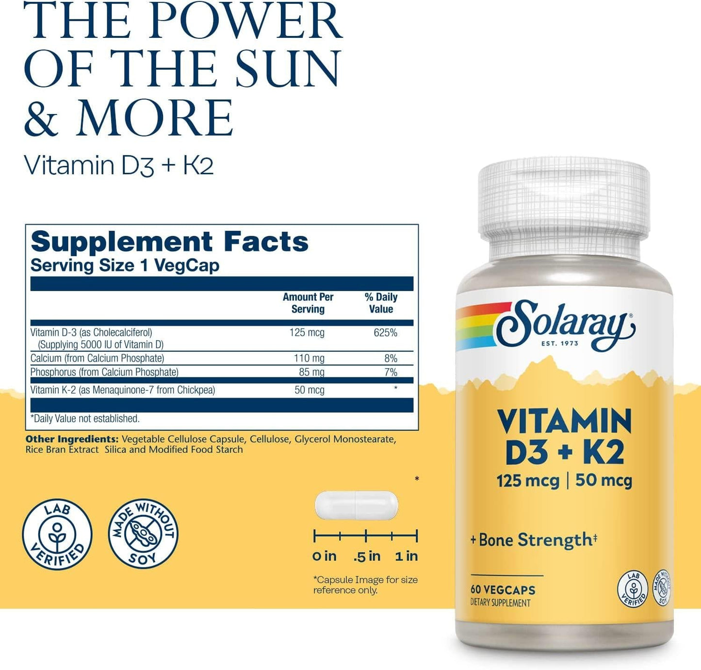 Solaray Vitamin D-3 + K-2 60 Ct