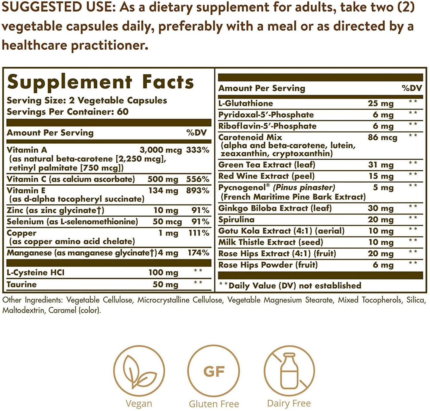 Solgar - Advanced Antioxidant Formula Vegetable Capsules 120 Count