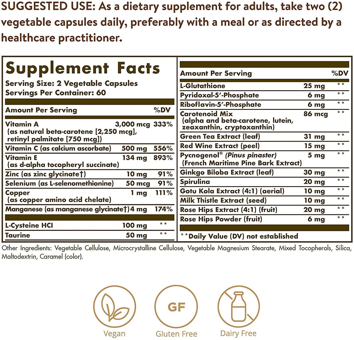 Solgar - Advanced Antioxidant Formula Vegetable Capsules 120 Count
