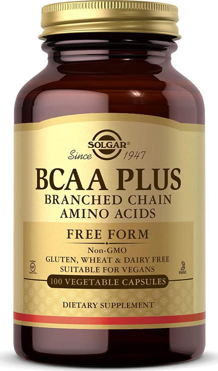 Solgar BCAA Plus, 100 Vegetable Capsules - Muscle and Exercise Support - Free Form Branched Chain Amino Acids with Vitamin B6 for Absorption - Non-GMO, Vegan, Gluten and Dairy Free, Kosher - 50 Servings
