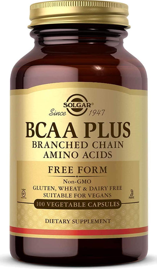 Solgar BCAA Plus, 100 Vegetable Capsules - Muscle and Exercise Support - Free Form Branched Chain Amino Acids with Vitamin B6 for Absorption - Non-GMO, Vegan, Gluten and Dairy Free, Kosher - 50 Servings
