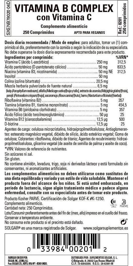 Solgar - B-Complex with Vitamin C, 250 Stress Formula Tablets