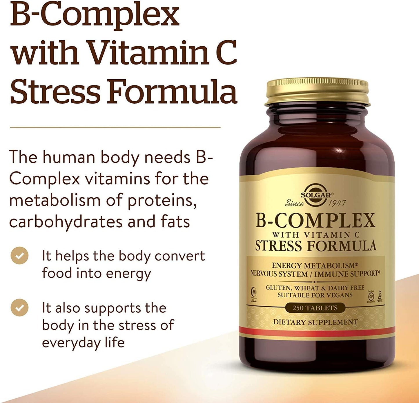 Solgar - B-Complex with Vitamin C, 250 Stress Formula Tablets
