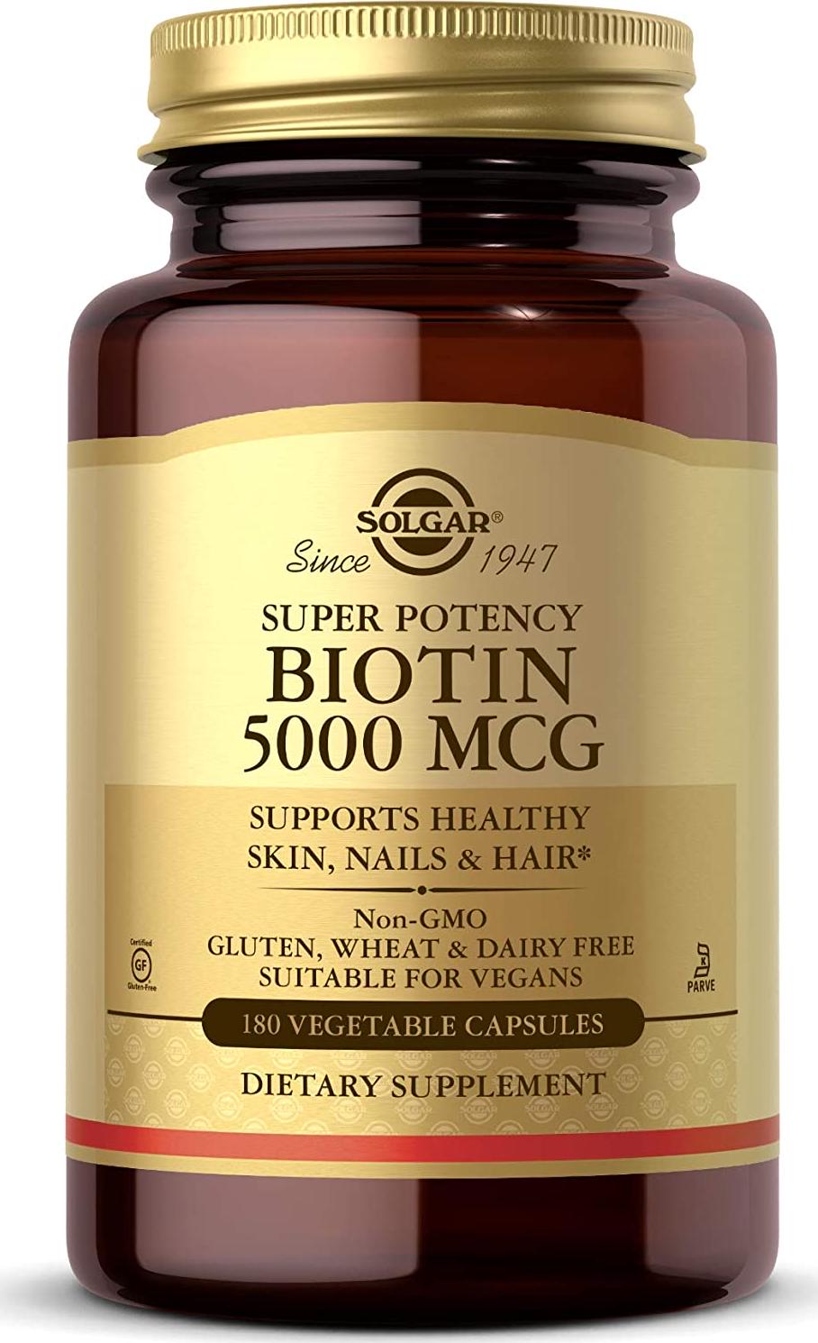 Solgar Biotin 5000 mcg - Supports Healthy Skin, Nails and Hair - Supports Energy Production and Metabolism - Vitamin B - Non-GMO, Vegan, Gluten Free - 180 Count