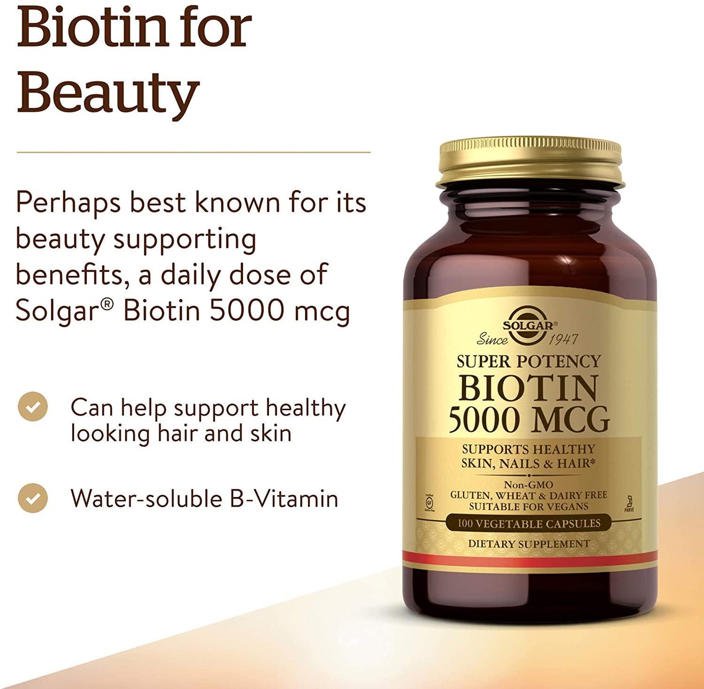 Solgar - Biotin Super Potency 5000 mcg. - 100 Vegetarian Capsules