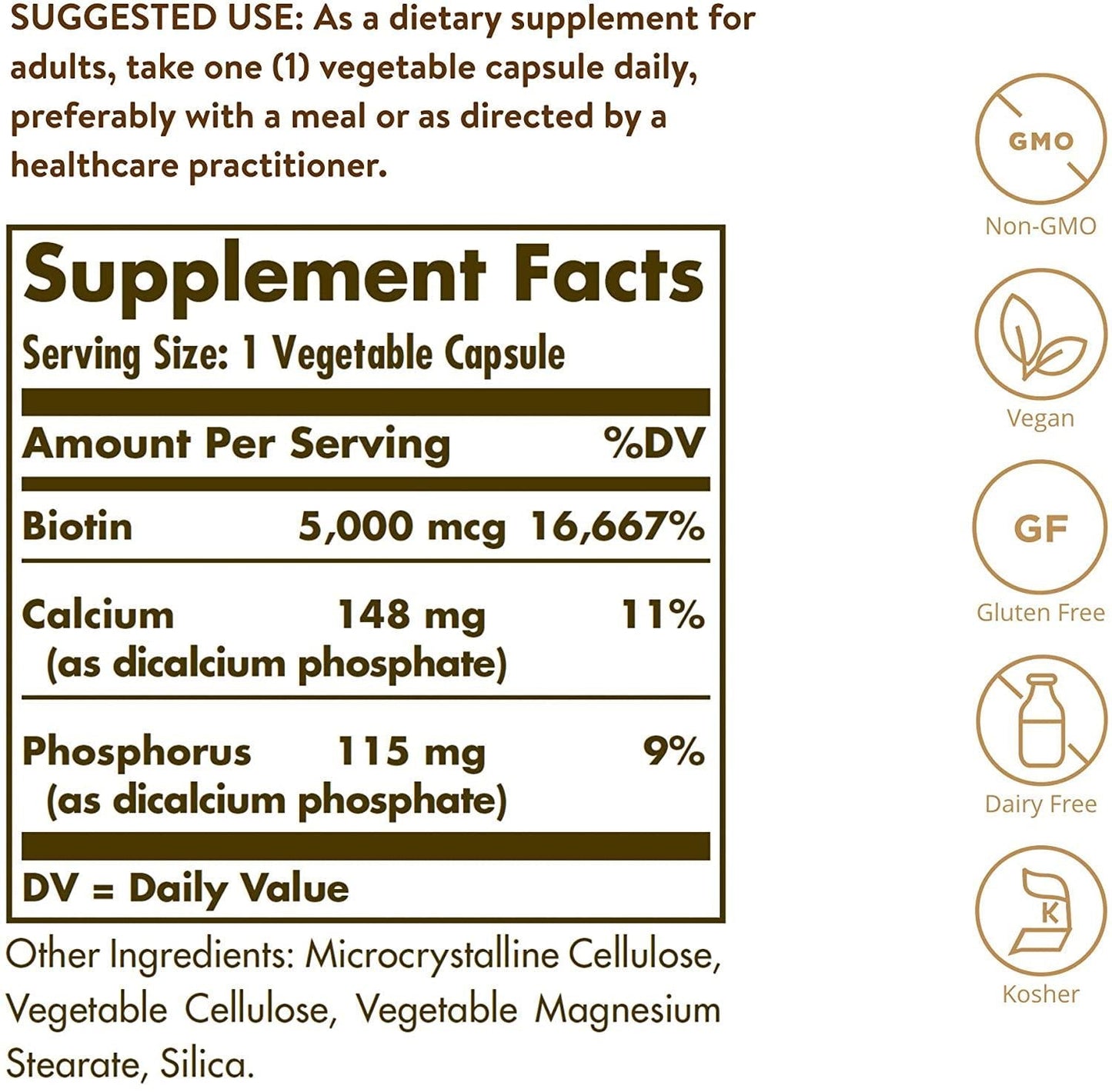 Solgar - Biotin Super Potency 5000 mcg. - 100 Vegetarian Capsules