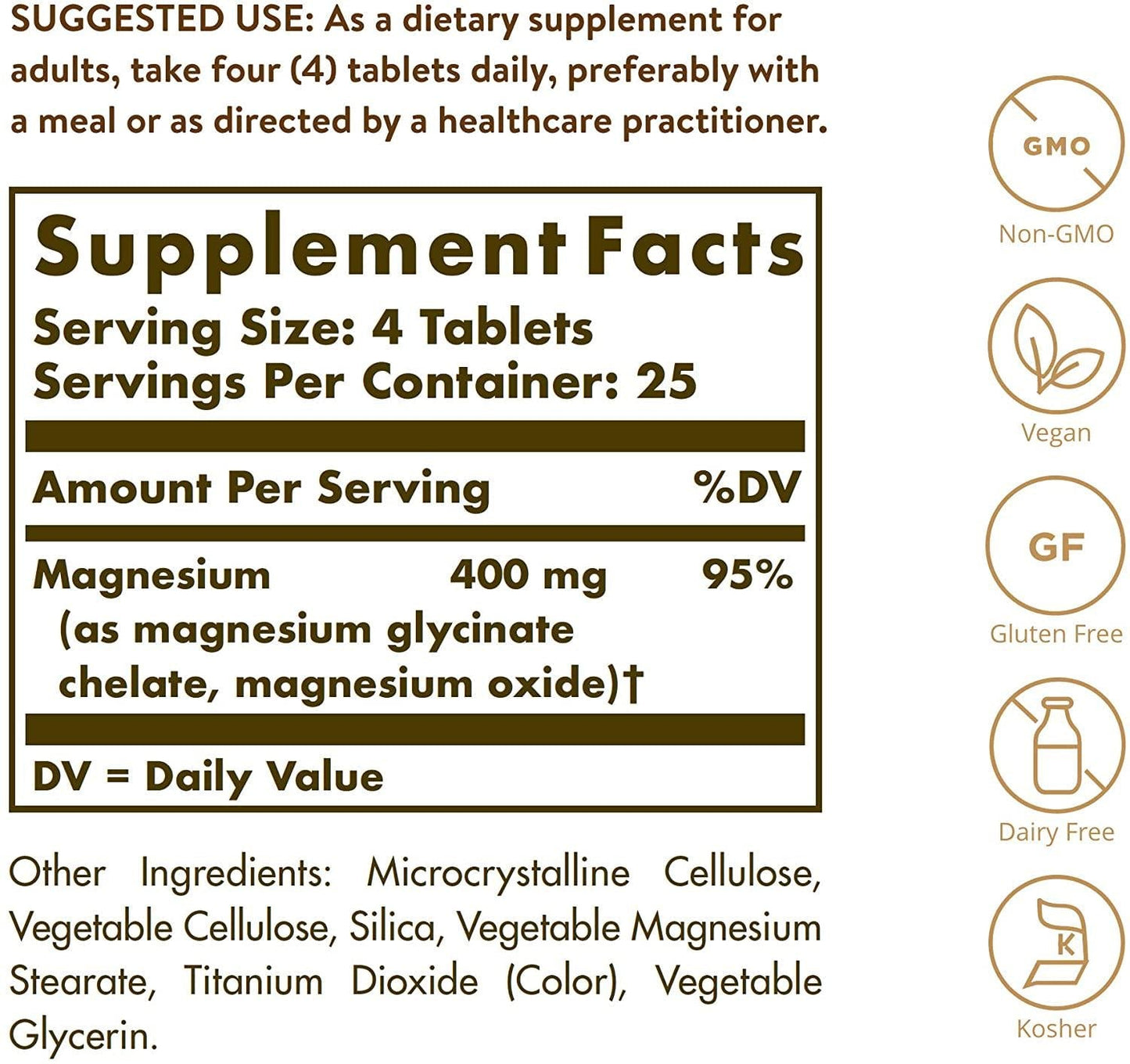 Solgar, Chelated Magnesium, 100 Tablets