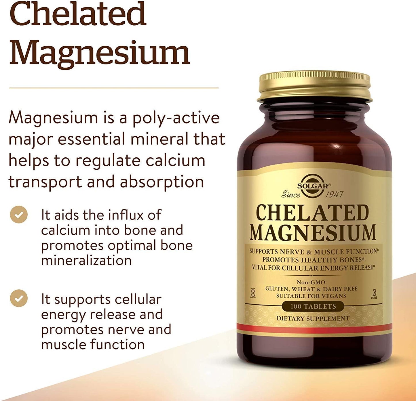 Solgar, Chelated Magnesium, 100 Tablets