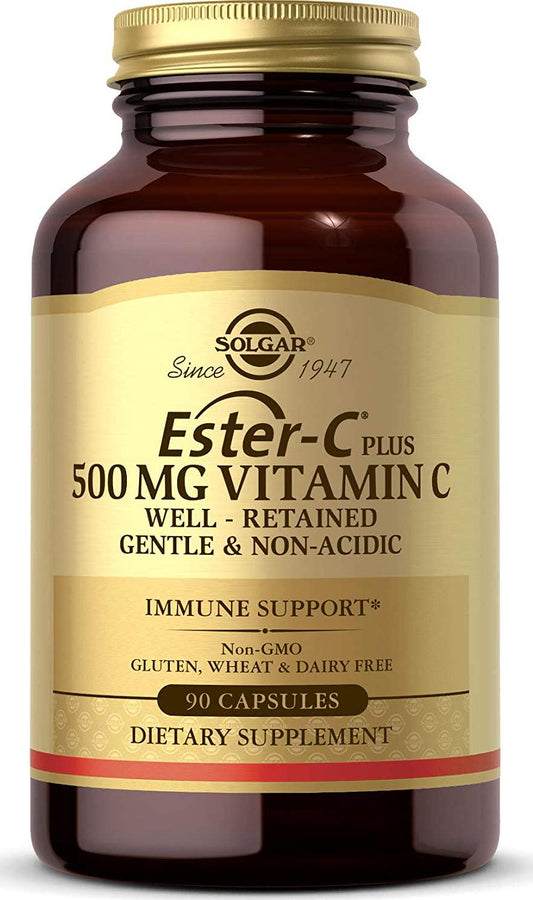 Solgar Ester-C Plus 500 mg Vitamin C with Citrus Bioflavonoids - 90 Capsules - Gentle and Non Acidic, Well Retained - 24-Hour Immune Support - Non-GMO, Gluten Free - 90 Servings