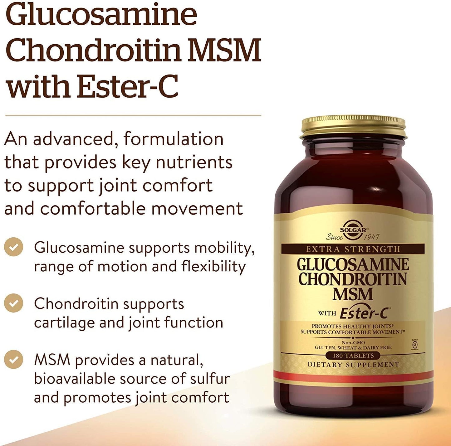 Solgar Extra Strength Glucosamine Chondroitin MSM with Ester-C Tablets 180ct
