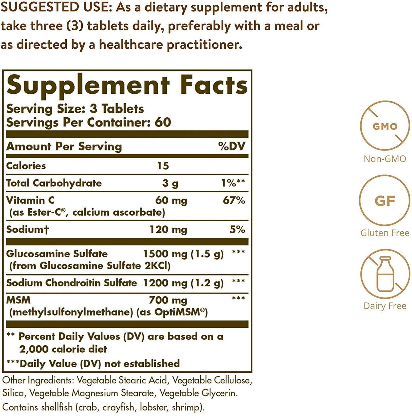 Solgar Extra Strength Glucosamine Chondroitin MSM with Ester-C Tablets 180ct