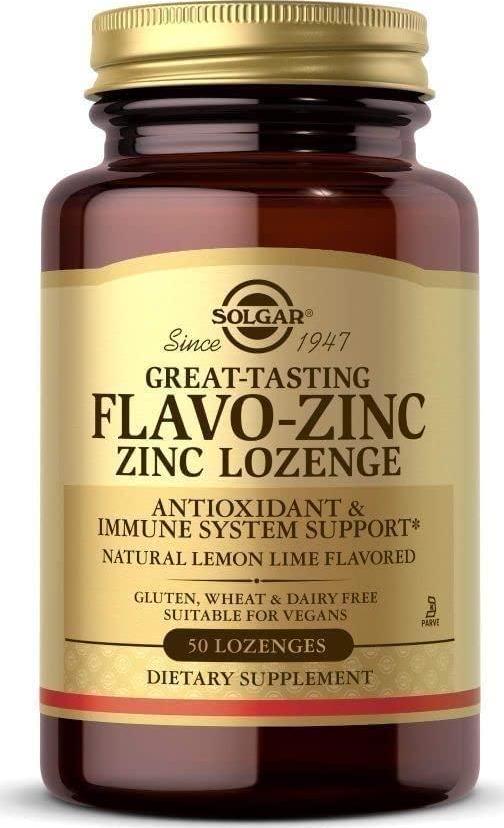 Solgar Flavo-Zinc Lozenge, 50 Count - Great-Tasting Lemon Lime Flavor - Antioxidant, Immune System Health - Highly Absorbable, Dissolves Quickly - Vegan, Gluten Free, Dairy Free, Kosher - 50 Servings