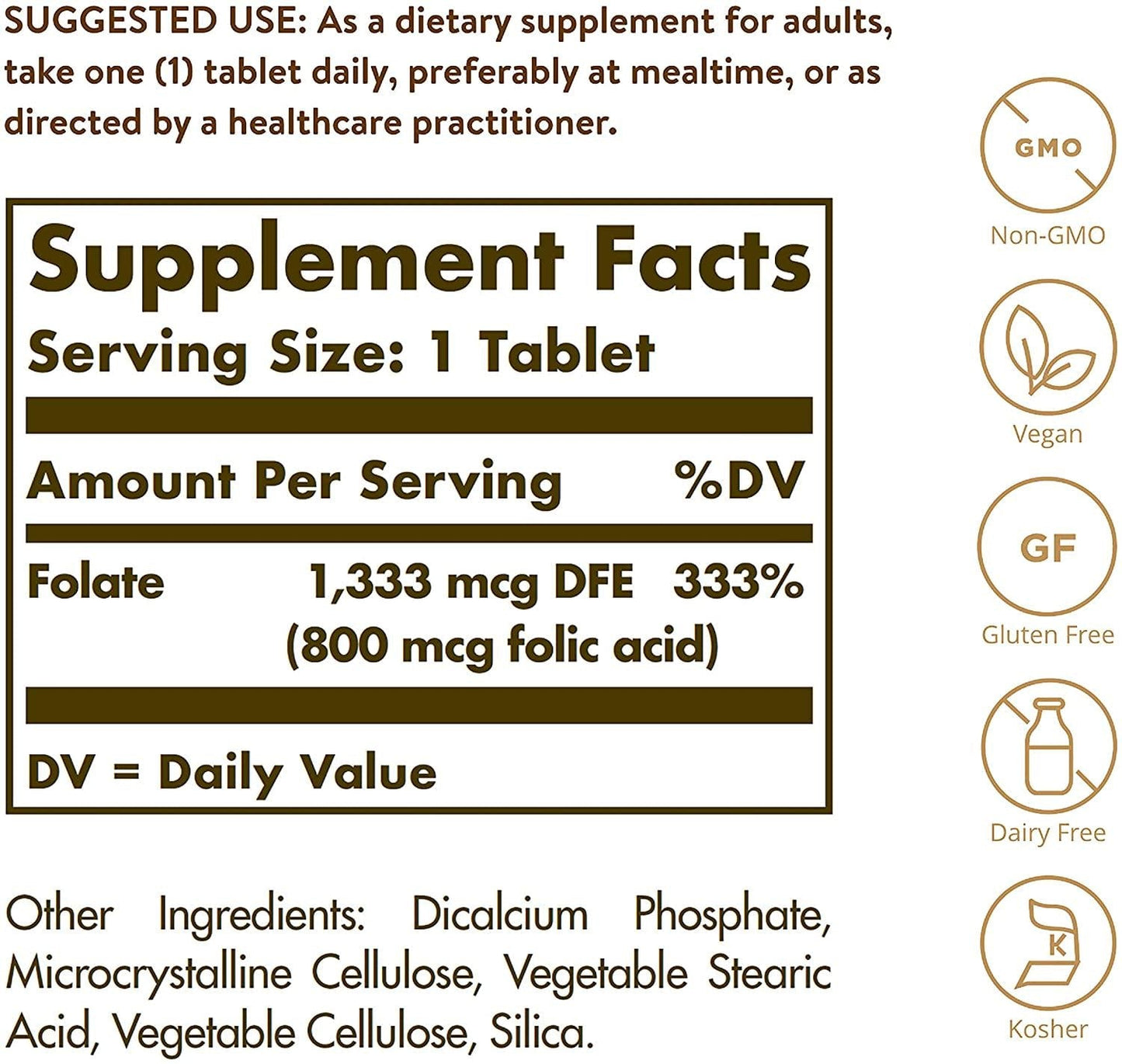 Solgar Folate 800 mcg (as Metafolin) Tablets 100 Count