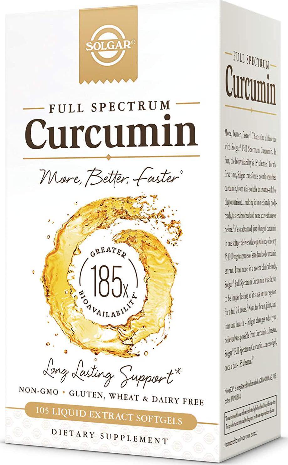 Solgar Full Spectrum Curcumin Liquid Extract, 105 Softgels - Faster Absorption - Brain, Joint and Immune Health - Long Lasting Support - Non GMO, Gluten Free, Dairy Free