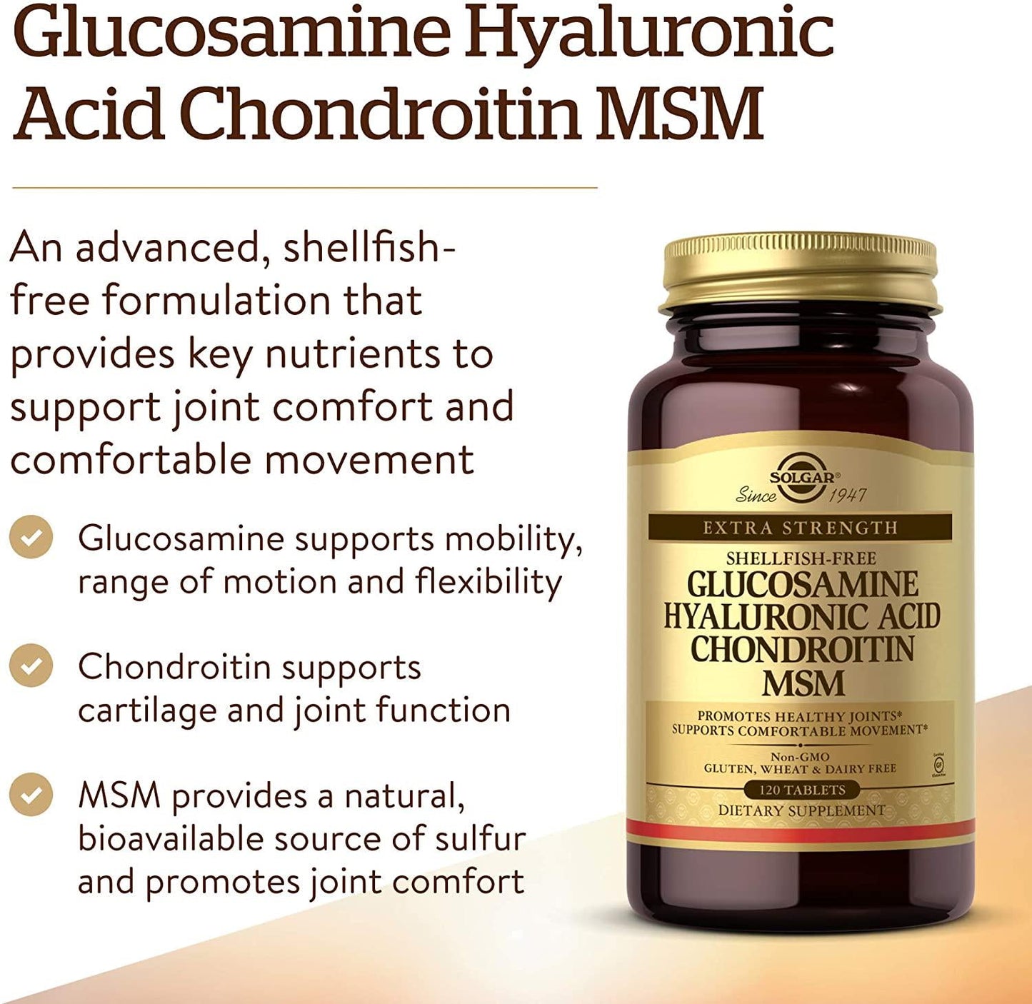 Solgar Glucosamine Hyaluronic Acid Condroitin MSM (Shellfish-Free) 120 Tablets - 2 Bottles