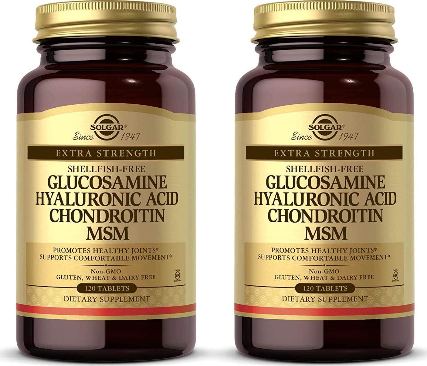 Solgar Glucosamine Hyaluronic Acid Condroitin MSM (Shellfish-Free) 120 Tablets - 2 Bottles