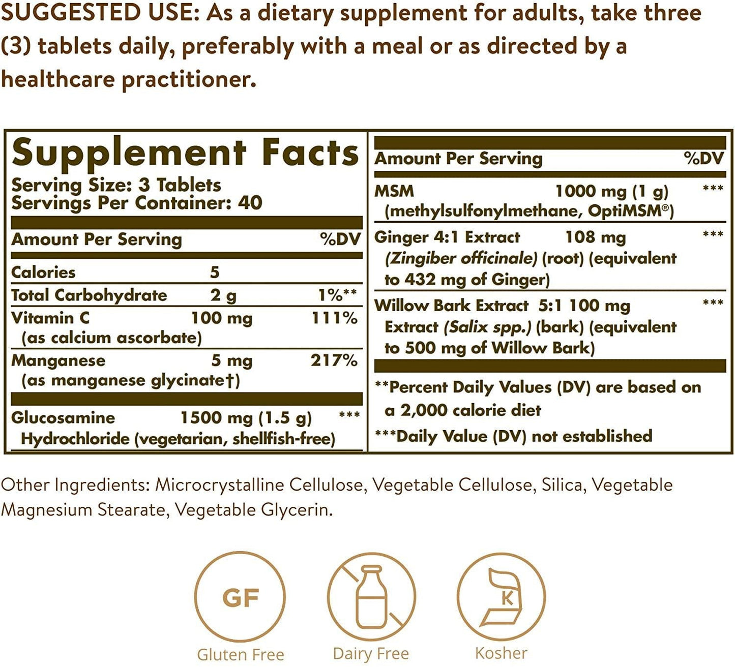 Solgar Glucosamine MSM Complex Tablets, 120 Count
