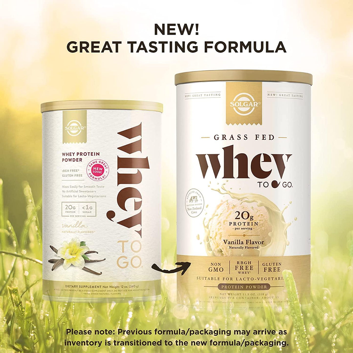 Solgar Grass Fed Whey to Go Protein Powder Vanilla, 2 lb - 20g of Grass-Fed Protein from New Zealand cows - Great Tasting and Mixes Easily - Supports Strength and Recovery - Non-GMO, 36 servings