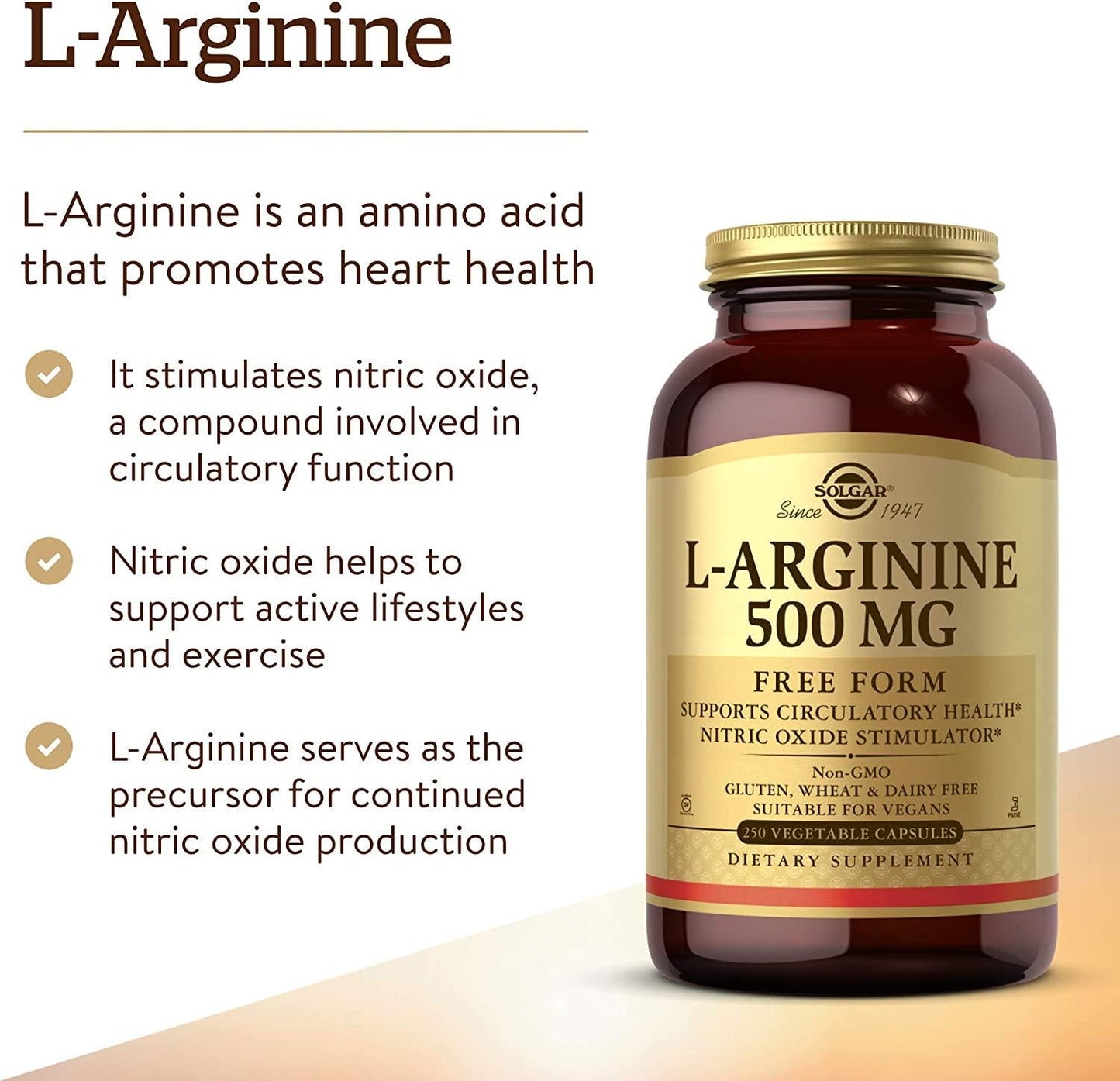 Solgar L-Arginine 500 mg, 250 Vegetable Capsules