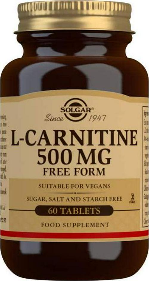 Solgar L-Carnitine 500 mg, 60 Tablets - Supports Energy and Fat Metabolism - Non-GMO, Vegan, Gluten Free, Dairy Free, Kosher - 30 Servings