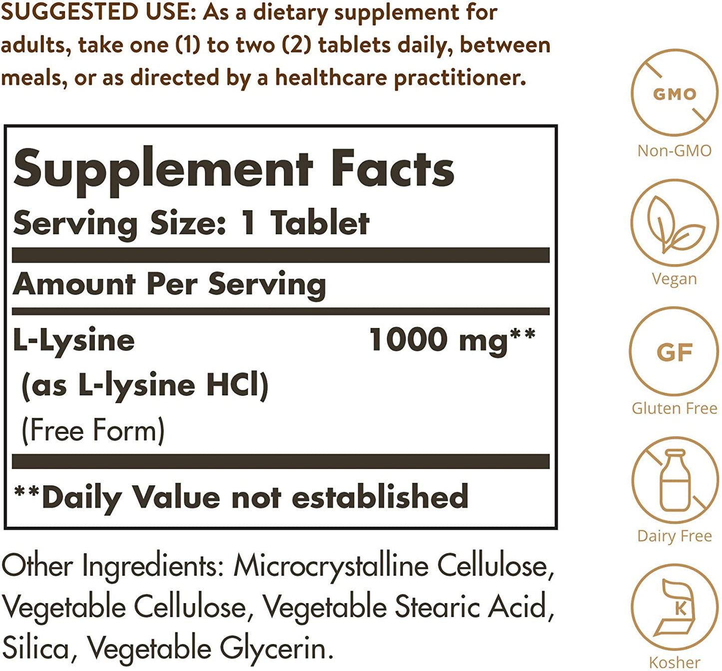 Solgar L-Lysine 1000 mg, 250 Tablets