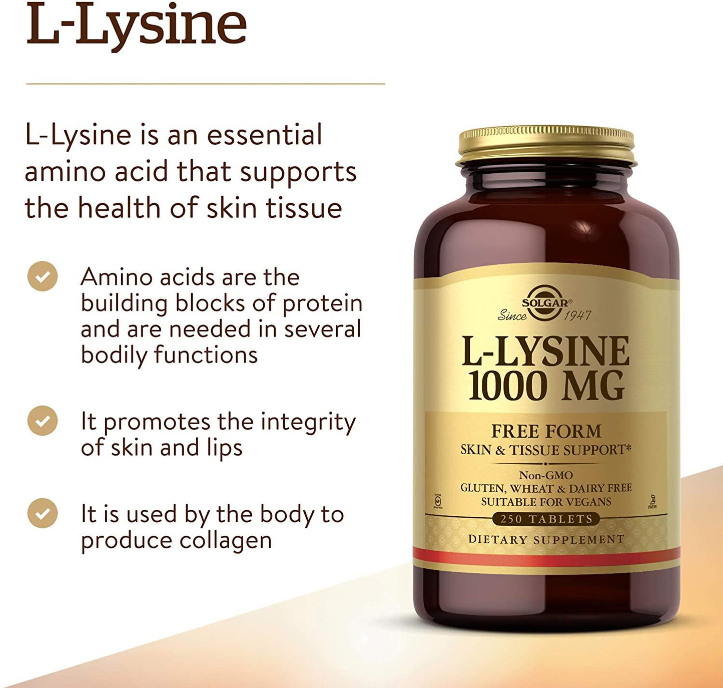 Solgar L-Lysine 1000 mg, 250 Tablets