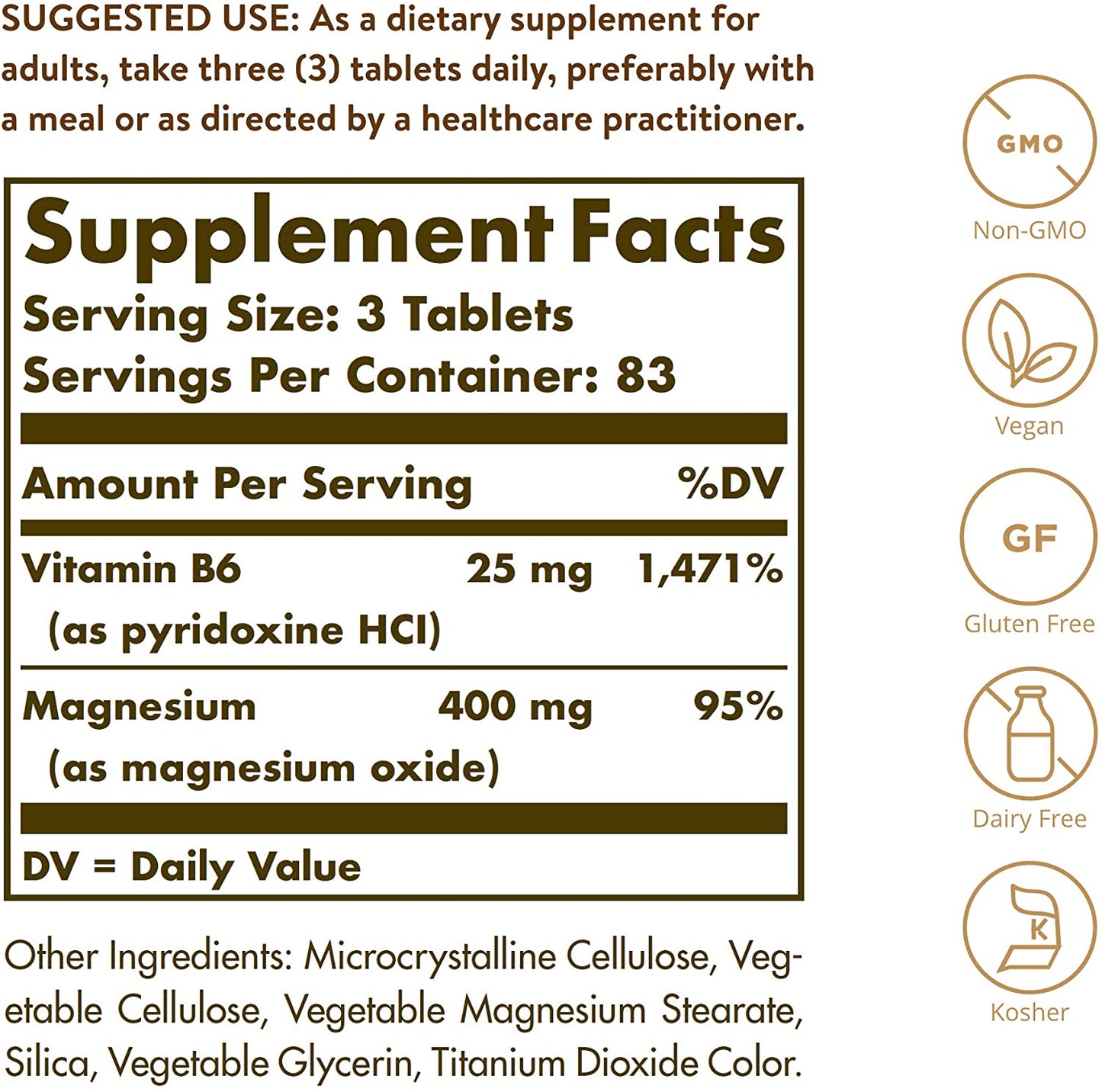 Solgar - Magnesium with Vitamin B6 Tablets 250 Count