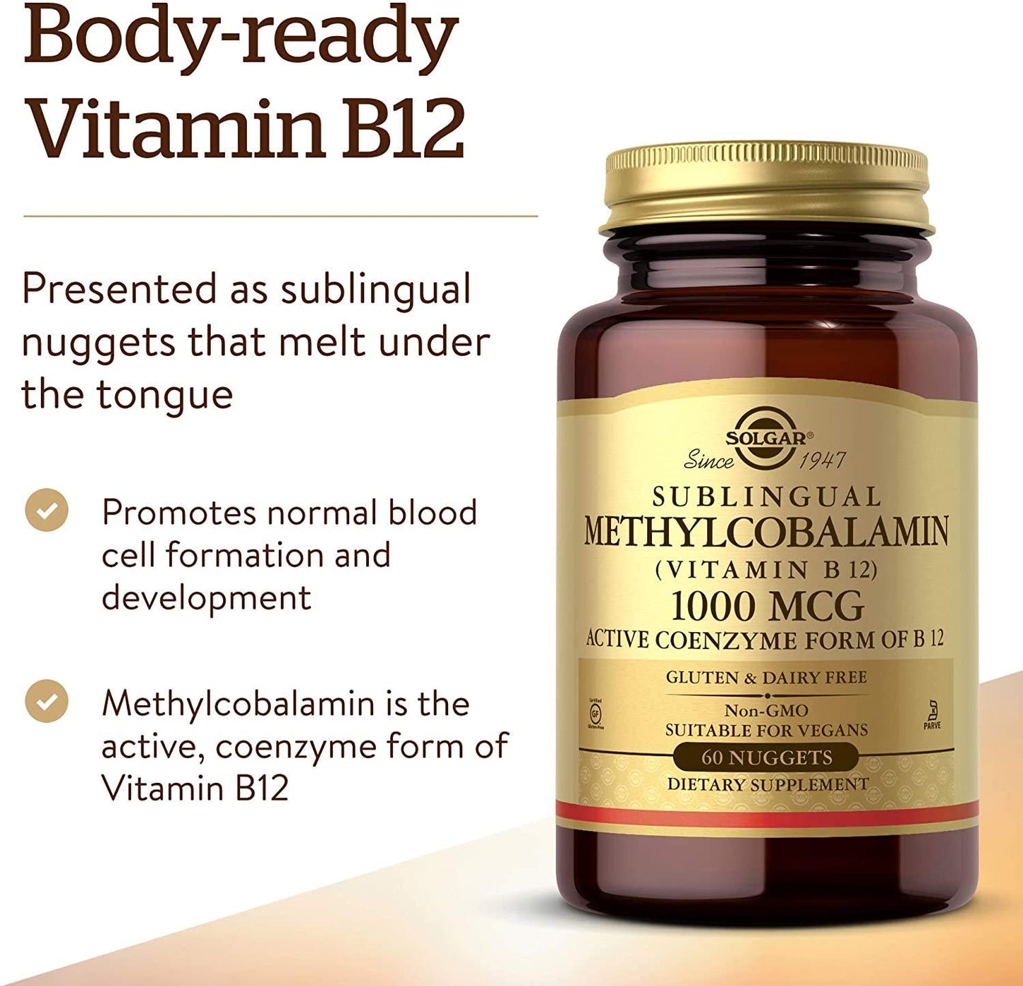 Solgar Methylcobalamin (Vitamin B12) 1000 mcg Nuggets, 60 Count 2 Pack