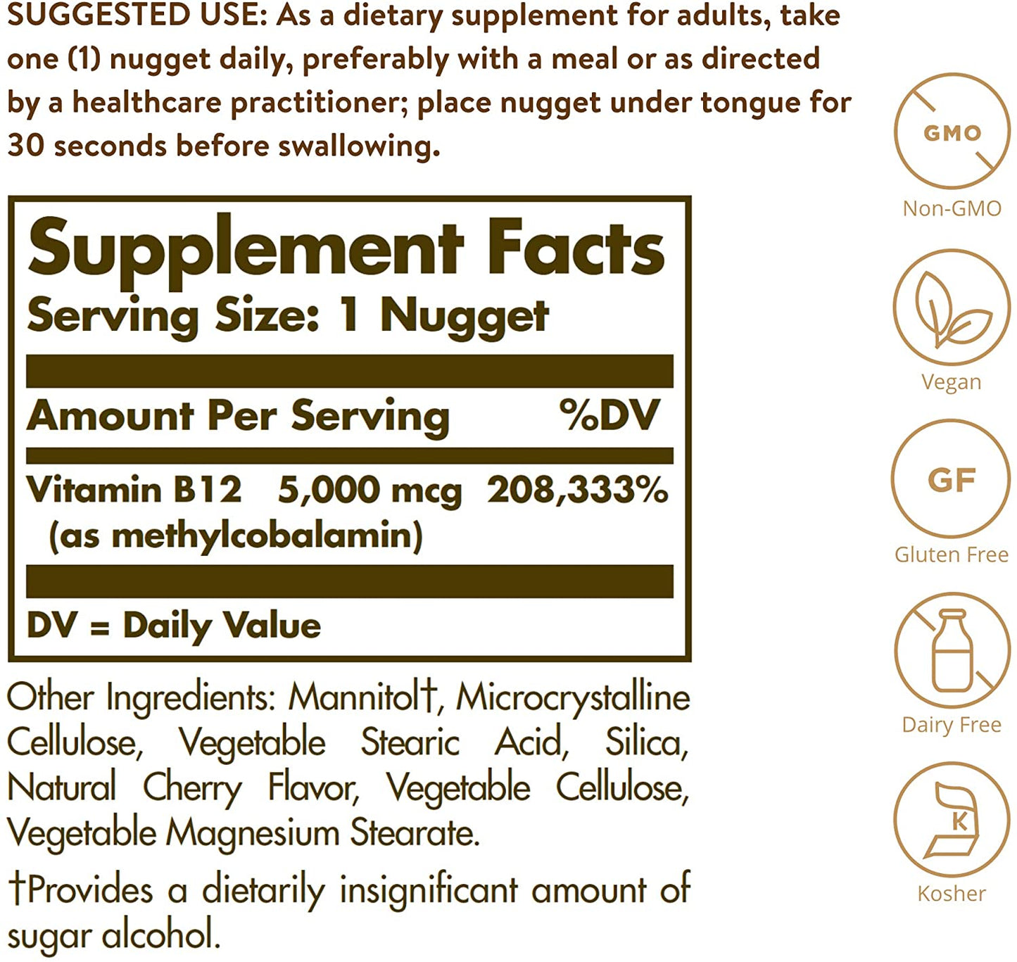 Solgar - Methylcobalamin Vitamin B12 5000 mcg. - 60 Nugget(s)