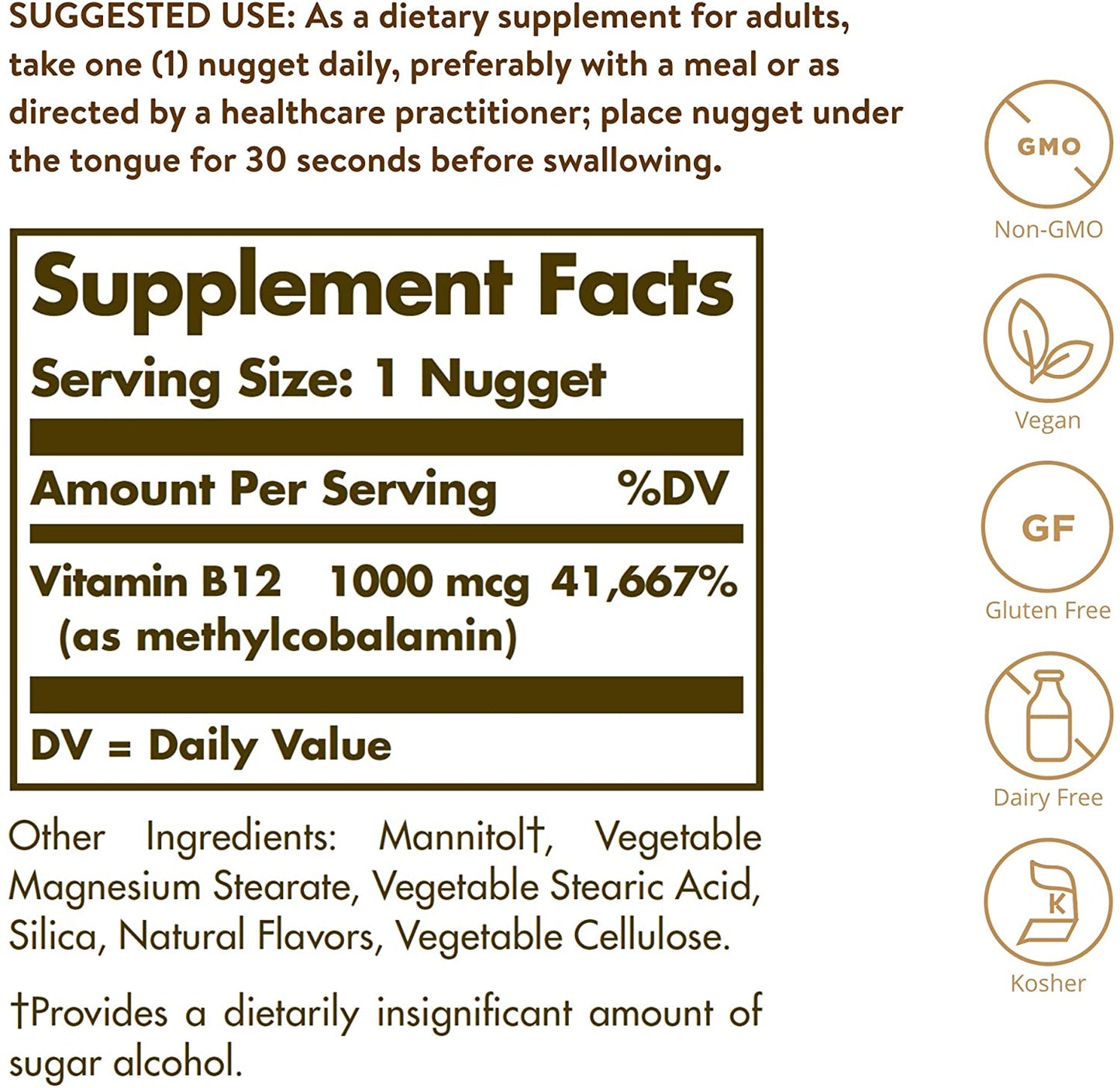 Solgar Methylcobalamin (Vitamin B12) 1000 mcg Nuggets, 60 Count 2 Pack