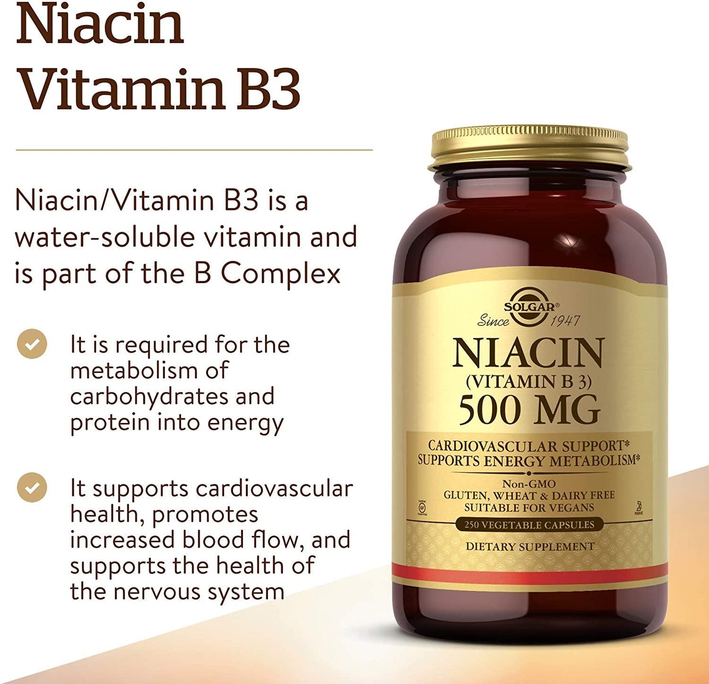 Solgar - Niacin (Vitamin B3) 500 mg, 250 Vegetable Capsules