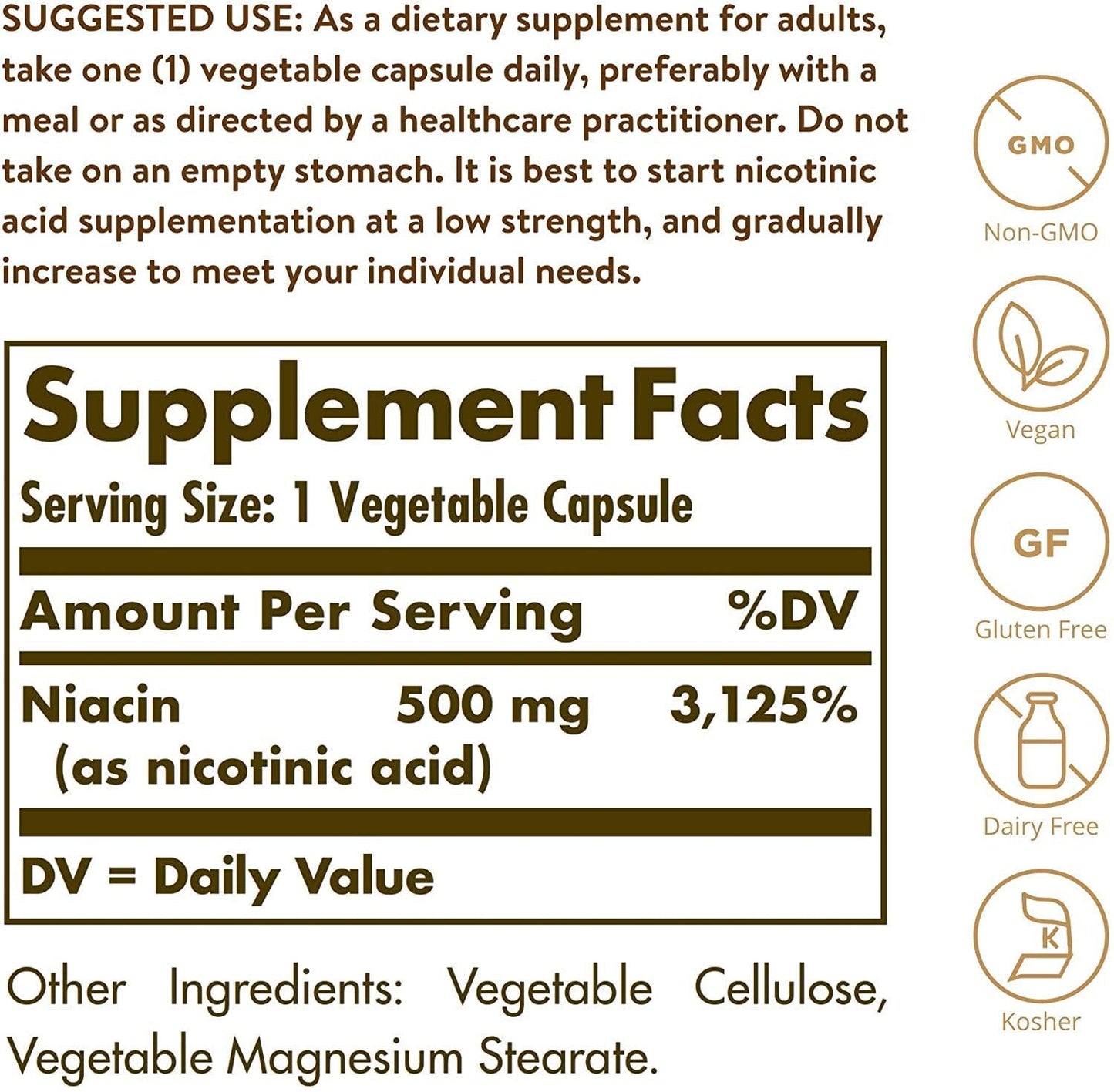 Solgar - Niacin (Vitamin B3) 500 mg, 250 Vegetable Capsules
