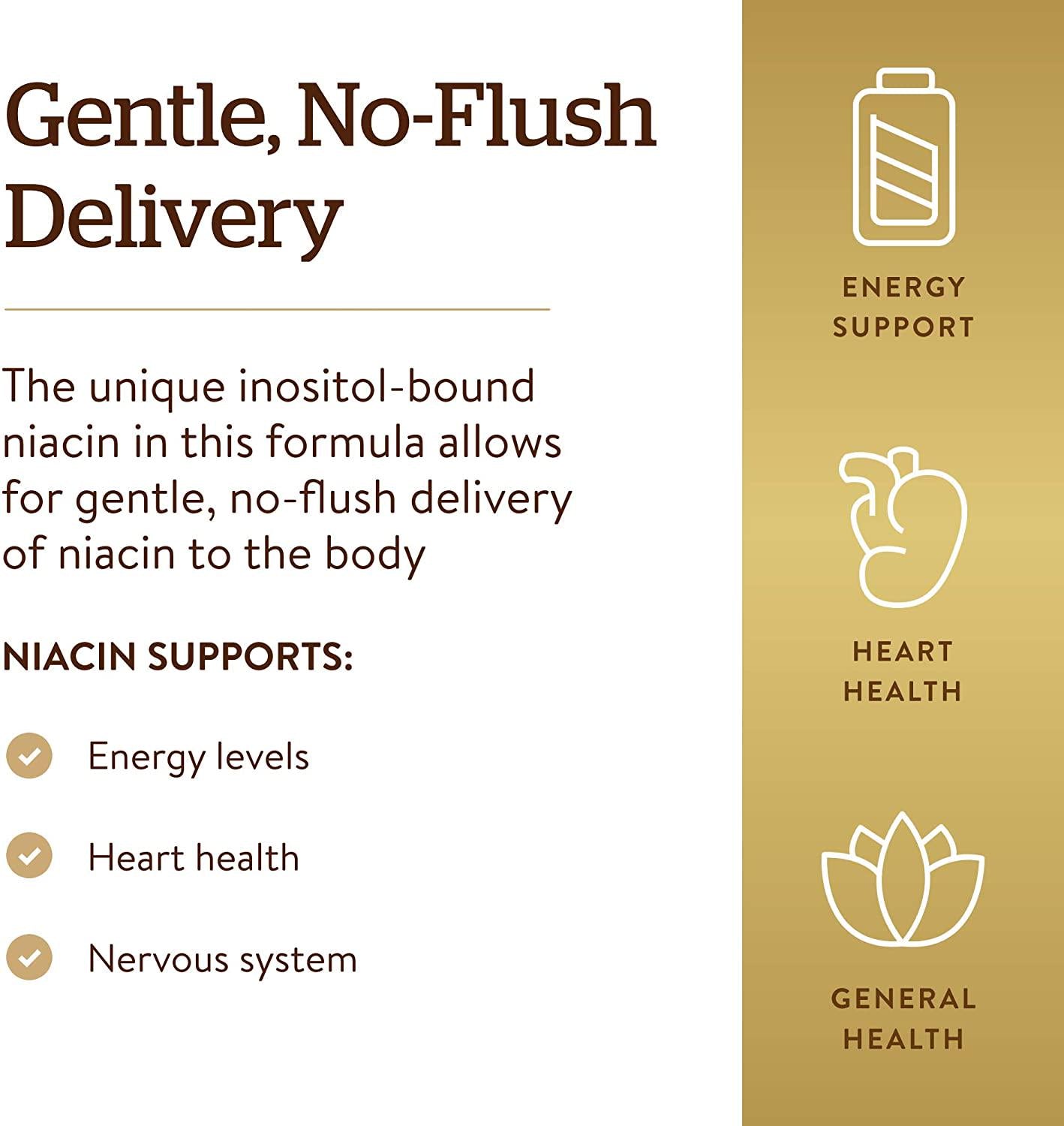 Solgar No-Flush Niacin 500 mg, 250 Vegetable Capsules - Cardiovascular Support - Supports Energy Metabolism - No-Flush Delivery - Vegan, Gluten Free, Dairy Free, Kosher - 250 Servings