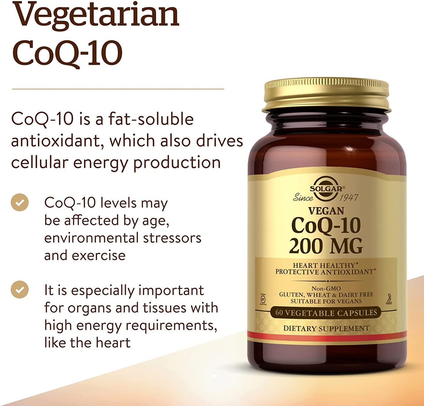 Solgar – Vegetarian CoQ-10 200mg, 60 Vegetable Capsules – Supports Healthy Aging