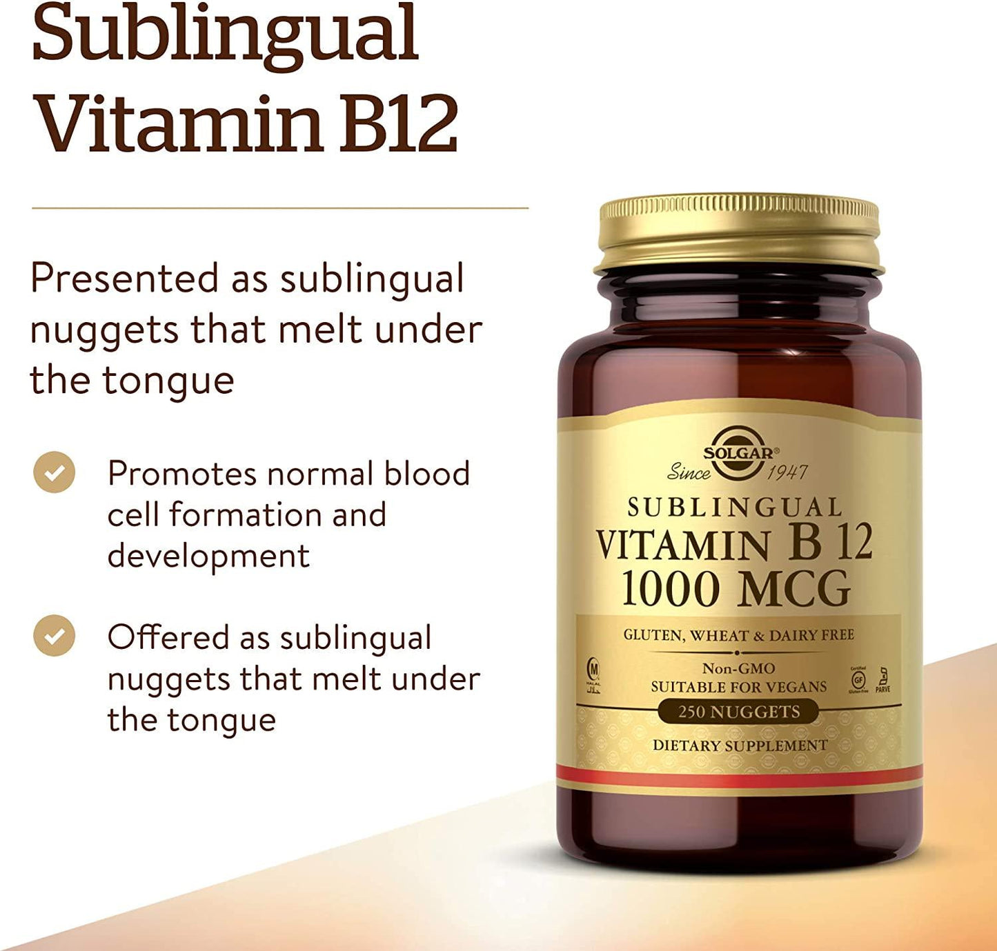 Solgar Vitamin B12 1000 mcg 250 Nuggets (2 bottles) Non GMO