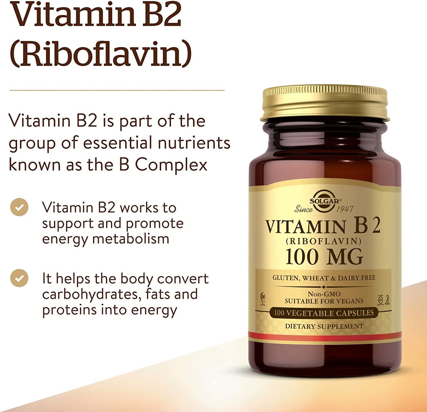 Solgar - Vitamin B2 (Riboflavin) 100 mg. - 100 Vegetarian Capsules