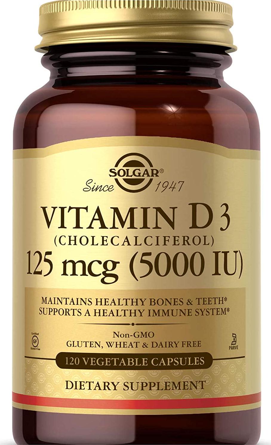 Solgar - Vitamin D3 (Cholecalciferol) 5000 IU Vegetable Capsules 120 Count