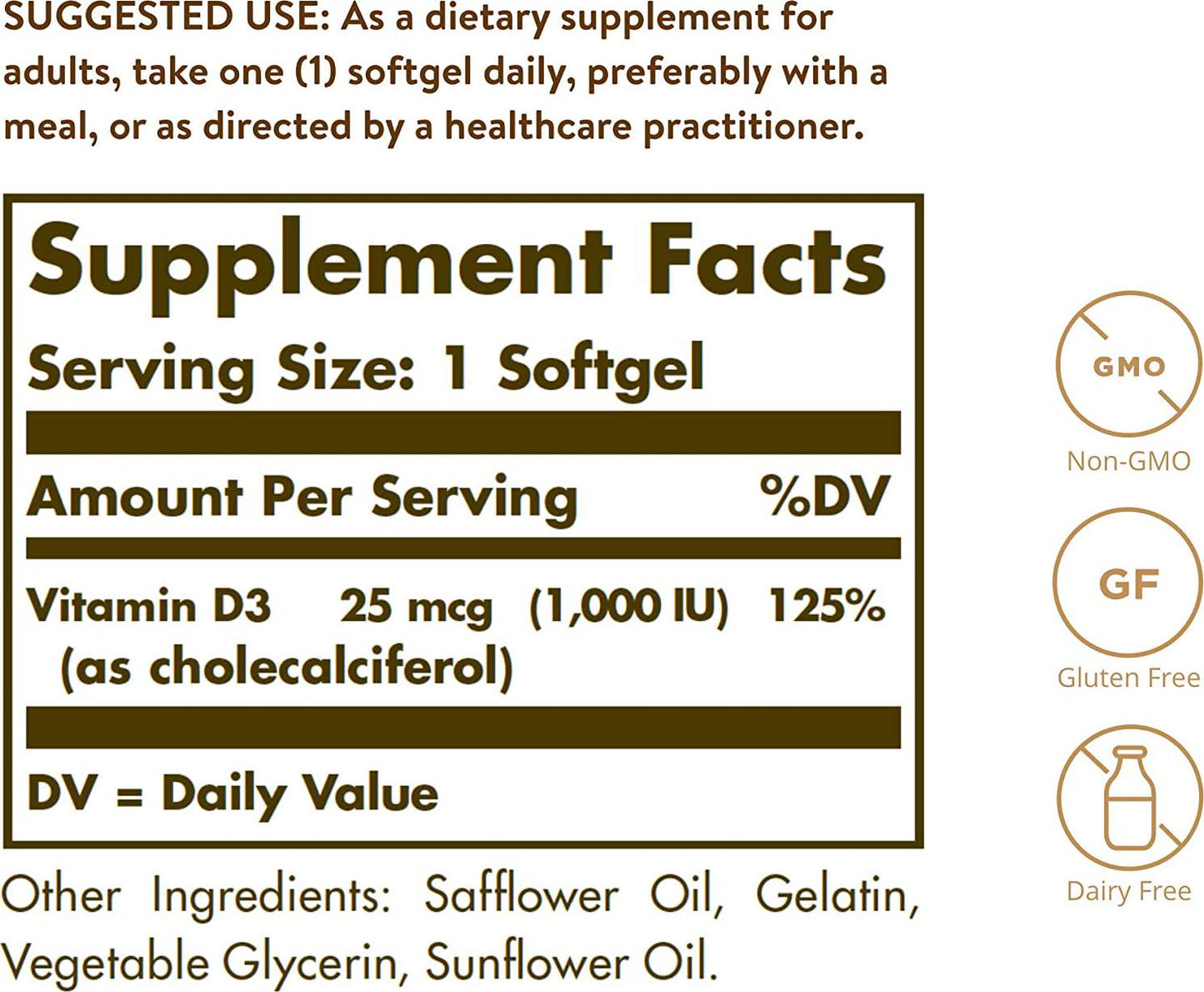 Solgar - Vitamin D3 (Cholecalciferol) 1,000 IU, 250 Softgels