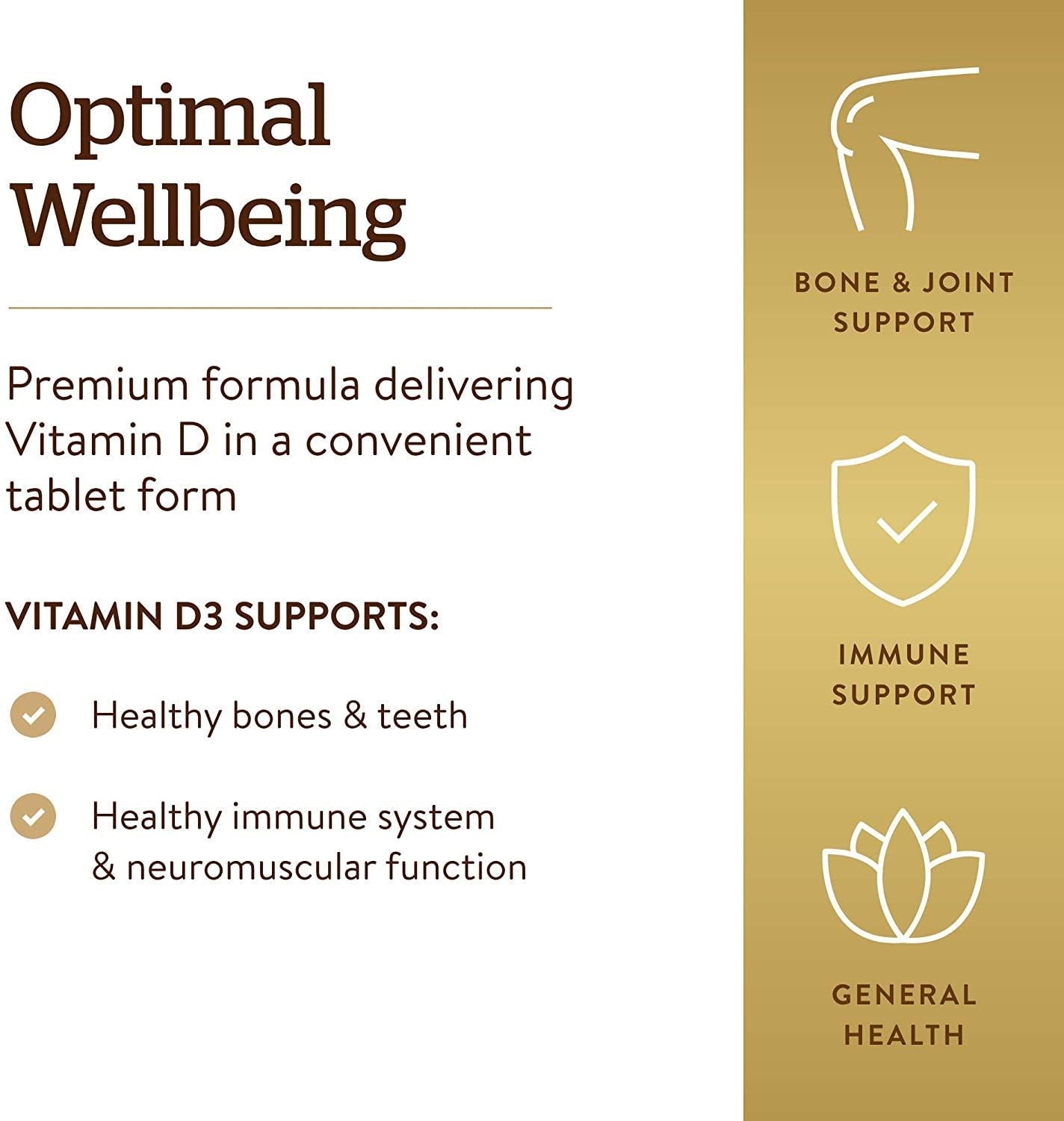 Solgar - Vitamin D3 (Cholecalciferol) 1000 IU Tablets 180 Count