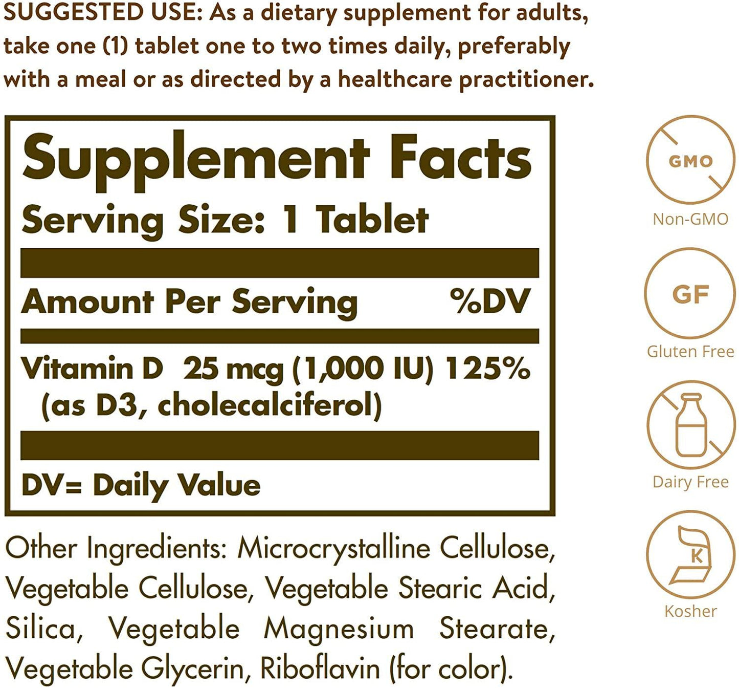 Solgar - Vitamin D3 (Cholecalciferol) 1000 IU Tablets 180 Count